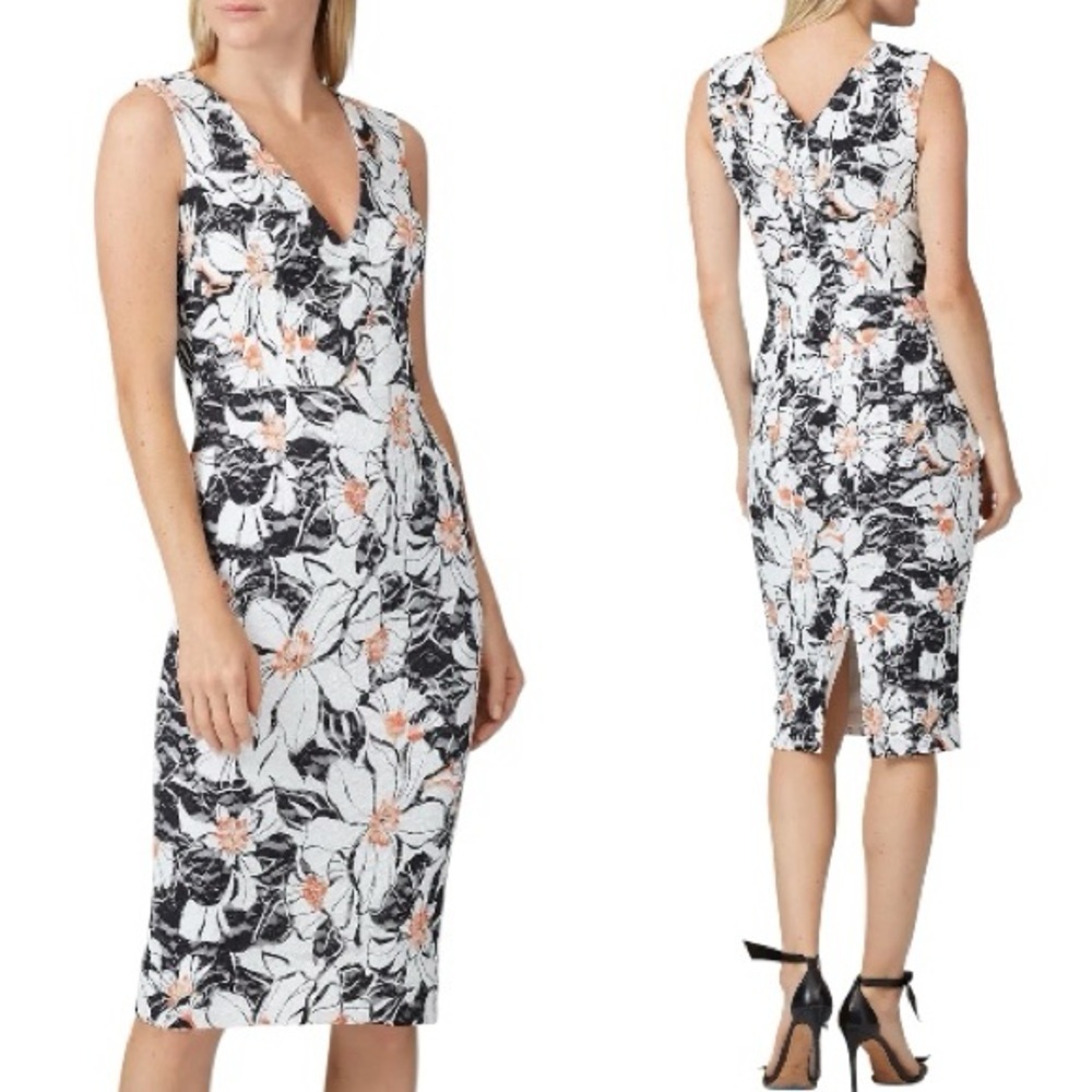 Dress The Population Alice Floral Lace Sheath Midi Dress Black White Size XS NWT - Picture 1 of 14